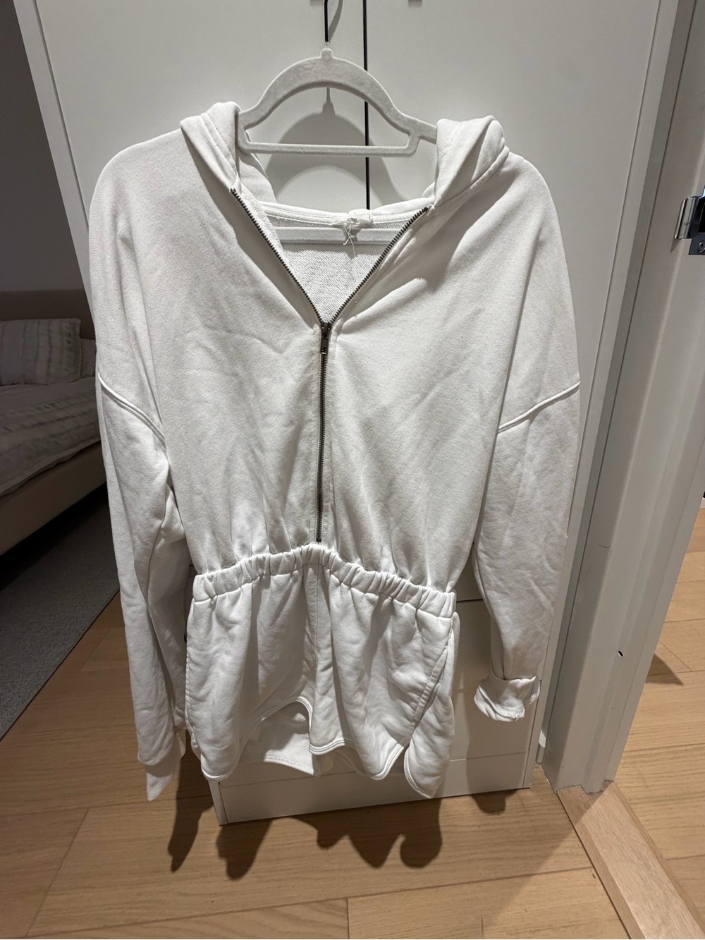White Romper long sleeve with a hood!